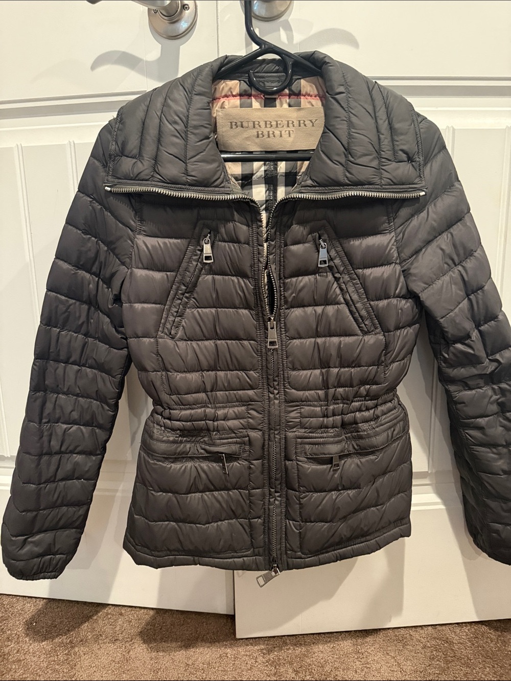 Burberry Brit Quilted Puffer Jacket in Charcoal